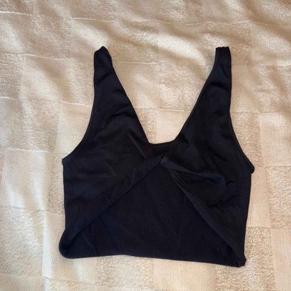 Black Ribbed Wrap Crop Top - Picture 2 of 2